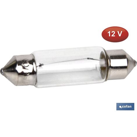 Plafonnier C10W 12V Ø11x38mm pour voiture, moto et tracteur, verre transparent