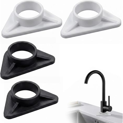 4 PCS Renfort d'Évier en Plastique pour Robinetterie, Stabilisateur de Robinet Anti-balancement, Plaque de Fixation Triangulaire pour Évier en Acier Inoxydable, Diamètre 36mm, 2 Noir et 2 Blanc (1/5)