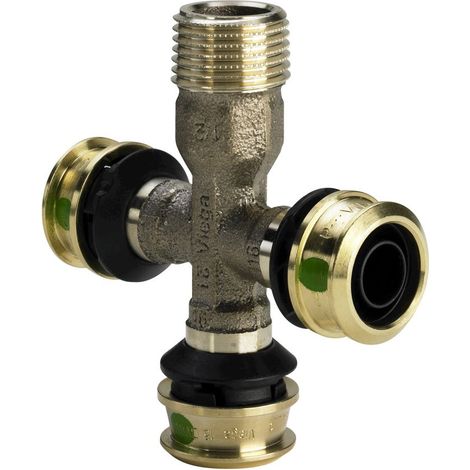 Kreuzungs-T-Stück mit SC Raxofix 5318.9 in R1/2 x 16mm Siliziumbronze (1/2)