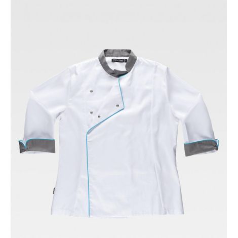 Chaquetilla entallada de mujer con cuello mao y solapa cruzada WORKTEAM B9242 S Blanco+Gris (1/3)