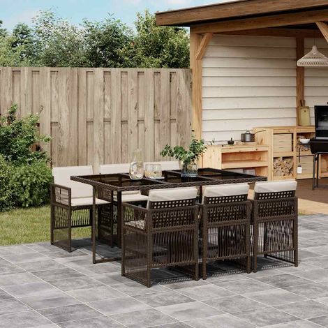 Ensemble à manger de jardin et coussins 7 pcs marron rotin (1/5)