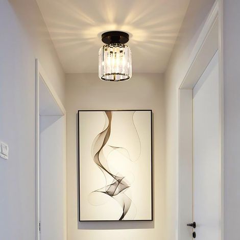 Plafonnier En Cristal Moderne, Mini Plafonnier En Cristal Noir E27 Lustre Rond, Pour EntréE Couloir Cuisine Chambre Salon Eclairage (1/5)