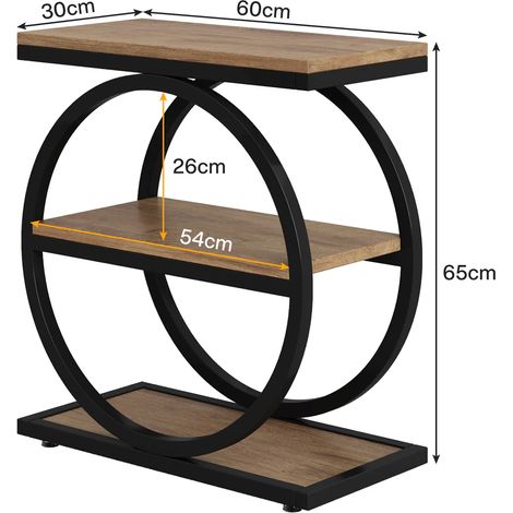 Tablette de canapé 3 niveaux, table d'appoint pour salon, table basse d'entrée, table de bout en métal et bois (1/5)