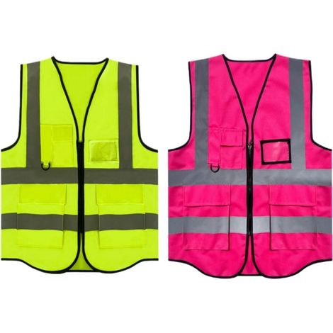 Warnweste 2 Stück: Rosa & Gelb, Reflektorstreifen, für Fahrrad & Arbeit (1/5)