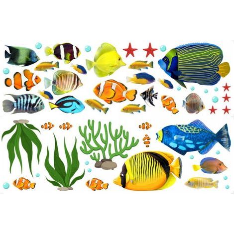 Ein Set tropischer Fisch-Wandsticker, Wanddekor-Aufkleber, abnehmbar für Wohnzimmer, Badezimmer und Kinderzimmer (1/5)