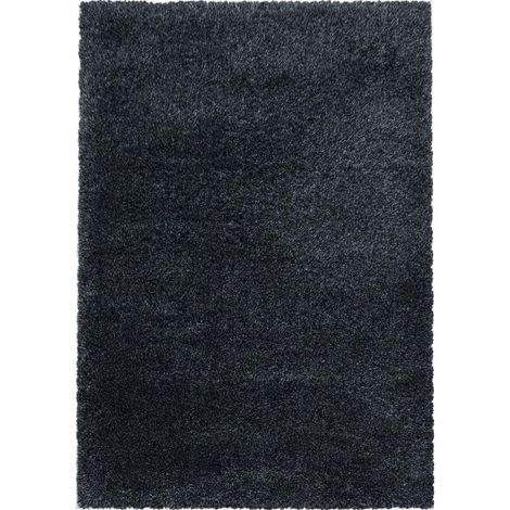 Tapis longs poils shaggy 200x290 noir tissé rectangle motif uni UNI B (1/5)