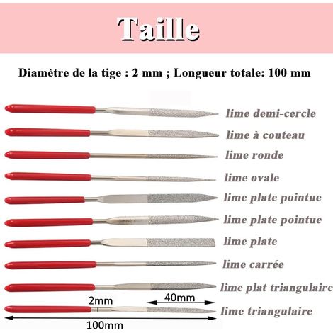 Mesee Jeu de 10 Pièces Mini Limes à Aiguille Diamant en Tige de 2mm, Ensemble de Fichiers Polyvalentes 100mm Diamant Lime en Métal pour Travail de Précision Bricolage Modelisme Bijoutier (1/4)