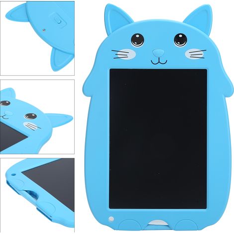 Tablette d'écriture LCD 9 pouces, motif chat de dessin animé, avec verrouillage anti-effacement pour enfants (bleu)