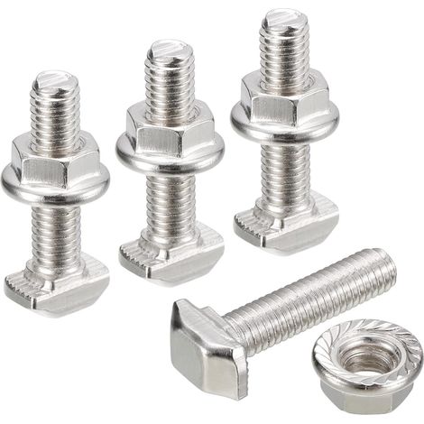 10 pcs Hammerkopfschrauben M5x20mm T Schrauben et M5 Sechseck Flansch Mutter Set T-Bolzen Schlitz (1/5)
