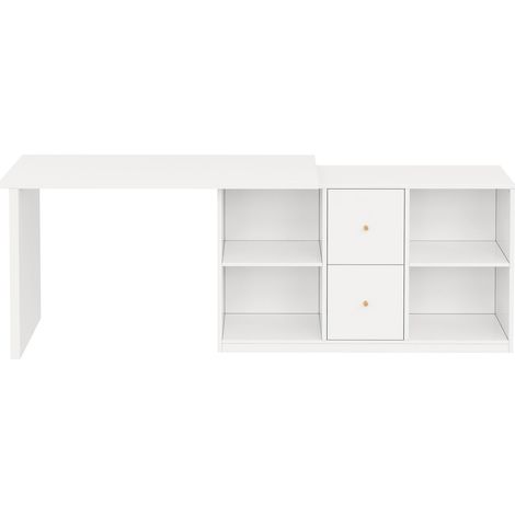 Bureau d'angle moderne en L 120×5078/130×35 cm – montage gauche/droite, plateau et pieds renforcés, avec 2 tiroirs et rangements ouverts - bureau d'angle, bureau (1/5)