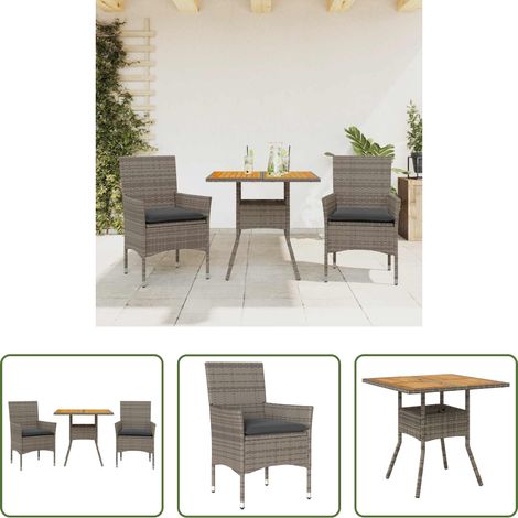 vidaXL Chaise de jardin - Ensemble à manger de jardin et coussins 3 pcs gris rotin acacia (1/5)