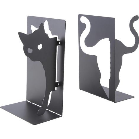 Serre-livres chat décoratifs en métal - Supports pour livresmagazinessous-mains antidérapantsrondsnoirs (1/5)