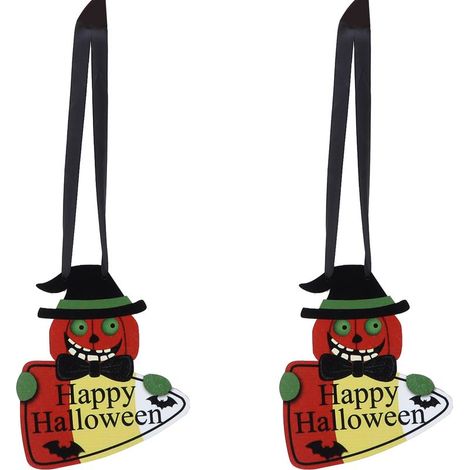 Lot de 2 pendentifs en bois pour Halloween, à suspendre ou à accrocher, pour la décoration de la maison, du bureau ou de l'école. (1/5)