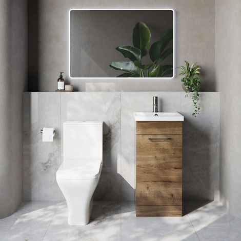 Napoli 390 Tobacco Oak 400mm Single Door Vanity Unit and Kingston Toilet Suite with Glide Basin - 400mm - Gunmetal Grey 160mm Handle