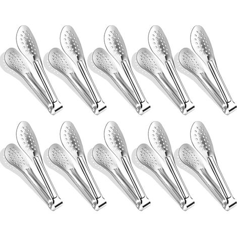 Lot de 10 pinces de service, petites pinces de cuisine, pinces XEVOM en acier inoxydable, pinces à apéritif, pinces à glaçons, mini pinces à sucre (12,7 cm) (1/5)