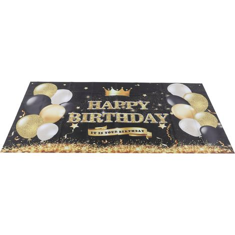 Schwarz-goldenes „Happy Birthday“-Hintergrundbanner, Poster, große Glitzerballons, Geburtstagsdekorationen (1/5)