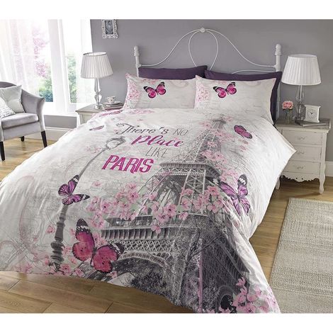 Parure de lit avec Housse de Couette et taie d'oreiller à Impression numérique, thème Paris et Romance (lit Double) (1/5)