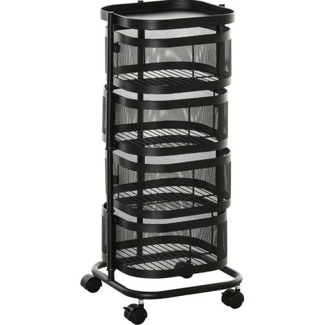 Chariot de service à 4 niveaux avec panier métallique, roulettes pivotantes 360°, étagère supérieure et format compact 33 x 33 x 77 cm noir CHICFURN (1/5)