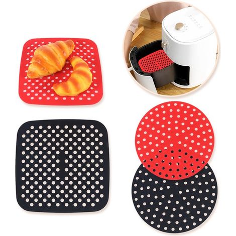 Inserti in silicone per friggitrice ad aria Inserti riutilizzabili per friggitrice ad aria per carta da forno in silicone perforata per friggitrici ad aria Set di 4 in silicone riutilizzabile (1/4)
