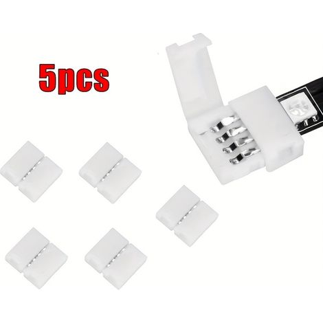 5pcs Connecteurs pour Ruban LED RGB à 4 Broches - Adaptateur sans soudure, sans gap et sans câblage de 10 mm pour extension de rubans LED multicolores (1/5)