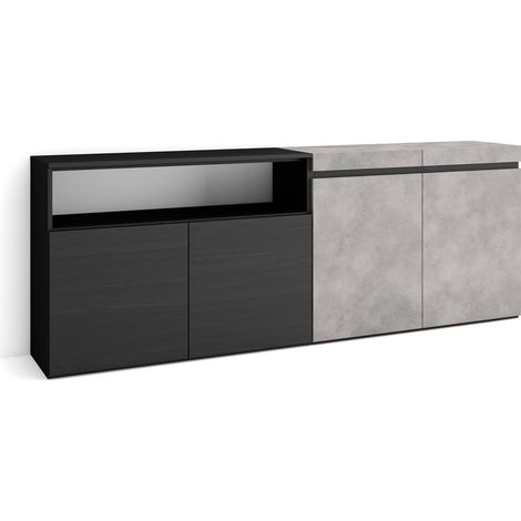 Skraut Home - Buffet salon et cuisine, Meuble de Rangement, Commode, 200x75x35cm, 4 Portes, Meuble chaussure, Style moderne, Gris Ciment (1/5)