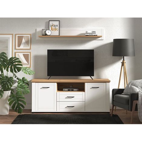 Mueble para TV Redondo, 2 cajones, 4 estantes, 2 puertas, 161x41x66.5h cm blanco (1/5)