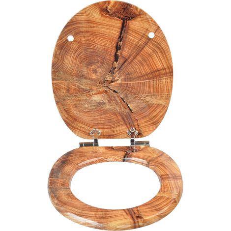 Abattant de toilette Homseat en MDF à fermeture amortie, motif rustique en tranches d'arbre (1/5)
