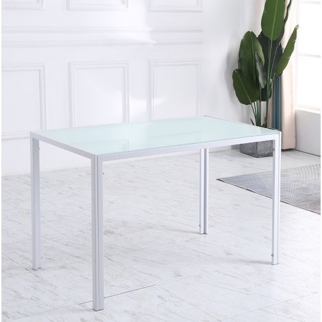Tavolo da pranzo rettangolare in vetro temperato e metallo bianco 120 x 60 x 75 cm (1/5)