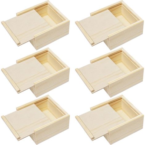 6 Pièces Boîte en Bois avec Couvercle Coulissant 10x10x5cm Petite Boîte Rangement Bois Brut,Caisse de Bois Coulissante Carrée pour Rangement de Bijoux et Petits Objets (1/5)