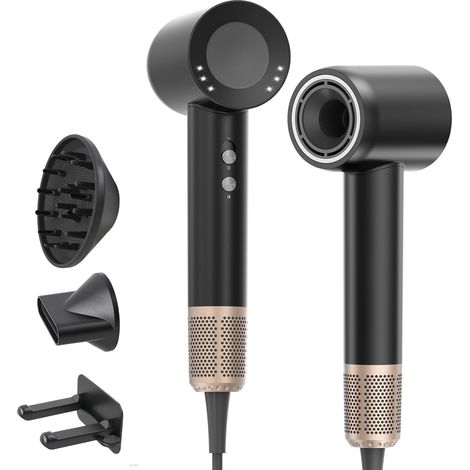 Sèche-Cheveux Ionique avec Diffuseur, Noir 160 000 tr/min, flux d’air 65 m/s, 300 millions d’ions négatifs, 3 températures, 2 vitesses, environ 59 dB (1/5)