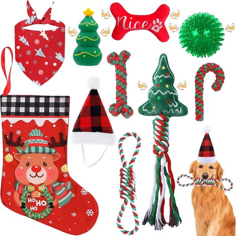 10 Pièces Jouet Chien, Jouet pour Chien Indestructible, Jouets pour Chiens de Noël, Jouet Qui Couinent, Jouets en Peluche Qui Couinent pour Noël pour Chiens, Jeu Intelligence Chiot (1/5)