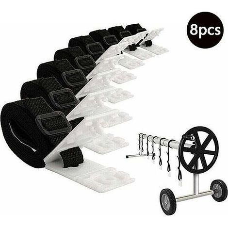 Enrouleur de Bâche Piscine avec 8 Sangles et Clips de Fixation pour Moulinet Solaire - Compatible Tube Standard - (1/5)