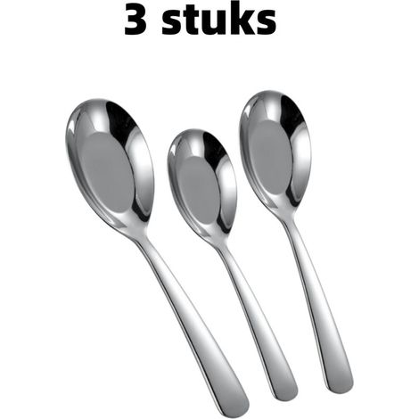 Set di 3 cucchiai, cucchiai piatti, cucchiai da tavola, posate in acciaio inox, adatte all'uso in tavola, colore argento (1/5)
