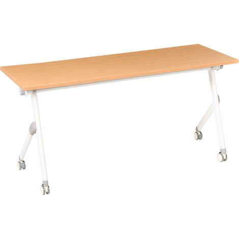 Escritorio rectangular moderno plegable con ruedas mesa móvil portátil 160 x 60 cm estructura de metal marrón y blanco Bendi