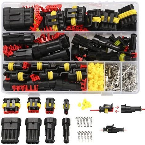 352 Pieces Waterproof Connector, Waterproof Electrical Connector Male and Female Plug, 1/2/3/4 Pin Electrical Cable Connector, Suitable for Motorcycle Scooter Car Truck Boat (1/5)