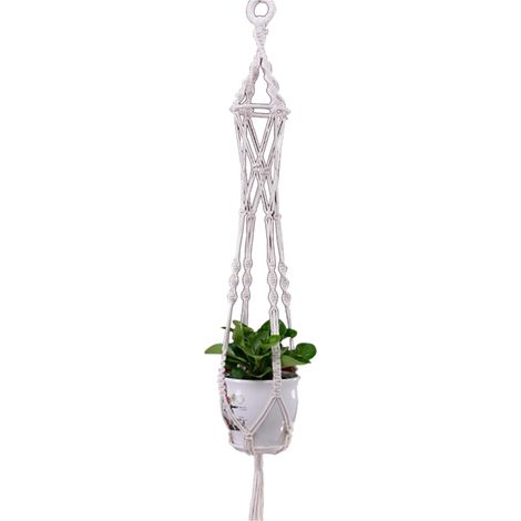 Suspension pour plantes en macramé générique, corde coton faite main avec pompons (1/5)