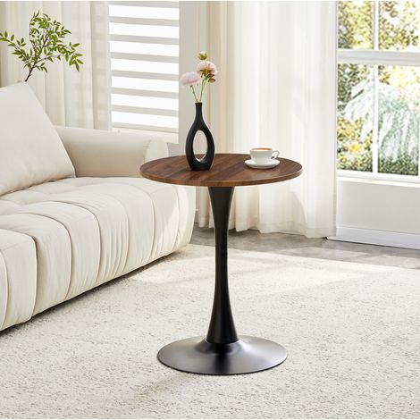 MEUBLIV Table ronde 60 cm noire et noyer – pied central stable, sans matelas (1/5)