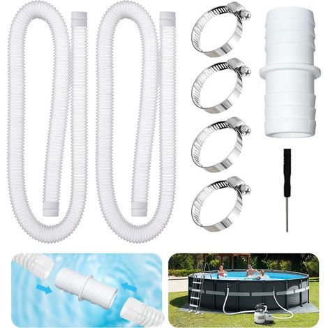 2 Pièces Tuyau Piscine 32mm, 1,5m Tuyau de Rechange pour Piscine, Tuyau de Piscine avec 4 Clips de Sécurité et 1 Raccord Universel pour Piscines, Pompe à Filtre Eau Arrosage Bassin (Blanc) (1/5)