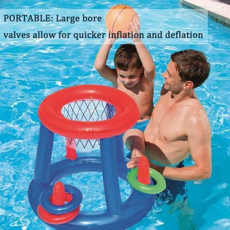 Panier de basket gonflable flottant avec ballon, pour piscine et plage, fêtes aquatiques estivales.-AquaForge (1/2)