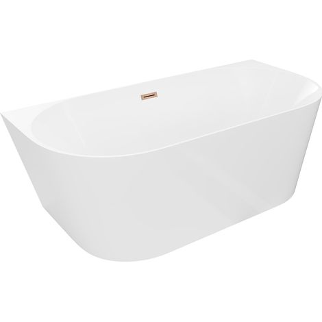 Mexen Oval Slim vasca da bagno freestanding a parete 170 x 80 cm, bianca, troppopieno oro rosa - 52661708000-60 (1/5)
