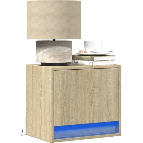 Wand-Nachttische mit LED-Leuchten 2 Stk. Sonoma-Eiche