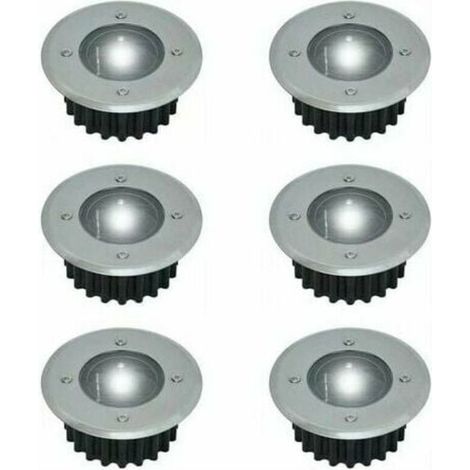 CHOYCLIT 6er Set Solar LED Bodeneinbaustrahler rund Ø: 85mm Außen sockelfest Edelstahl Front 6 Solarleuchten