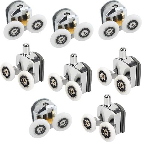 Rodillos para puerta de ducha WeddHuis de 8 piezas y 25 mm, rodillos para puerta de ducha corredera, dobles, duraderos y silenciosos, rodillo para ducha, puerta de ducha, rodillos para puerta de ducha (1/5)