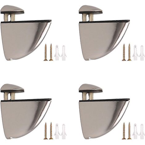 Lot de 4 supports d'étagère en verre avec pince réglable en alliage de zinc, élégante pince à verre à fixation plate pour verre épais. (1/5)