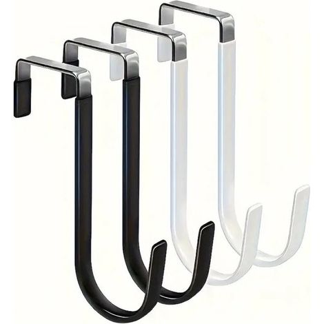 Set di 4 ganci da porta con cuscinetti in gomma antigraffio per appendere vestiti e asciugamani, bianco e nero. (1/5)