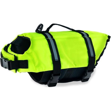 Giubbotto di salvataggio per cani, regolabile, verde fluorescente, taglia L (1/5)