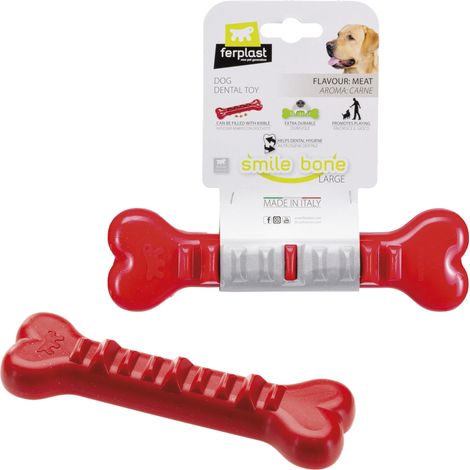 Jouet Chien, Os Distributeur Croquettes Friandises pour Chien, en Matériau Durable à Mâcher, Arôme de Viande, pour l'Hygiène Dentaire, Os a Macher Chien, Jouets pour Chien Grand, Rouge (1/5)