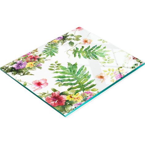 Tabla de cocina de vidrio duradera y elegante con estampado floral de 60x52 cm.