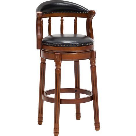 Tabouret de bar en cuir de vachette avec dossier, pivotant à 360°, hauteur de comptoir, cadre en bois ivoire (1/5)