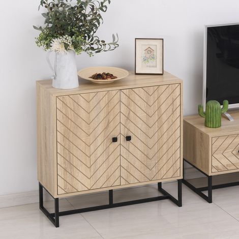 Aparador de Cocina Armario Buffet con 2 Puertas y Estantes Estilo Moderno 80x29,5x80 cm Madera Natural (1/5)